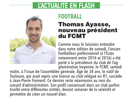 Thomas Ayasse devient le nouveau Président du FCMT