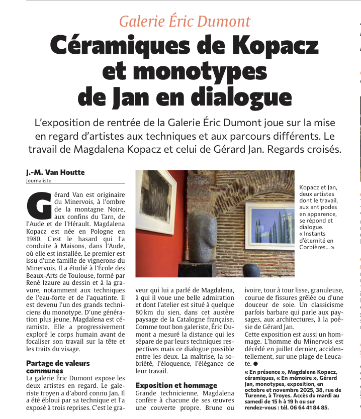 Céramiques de Kopacz et monotypes de Jan en dialogue