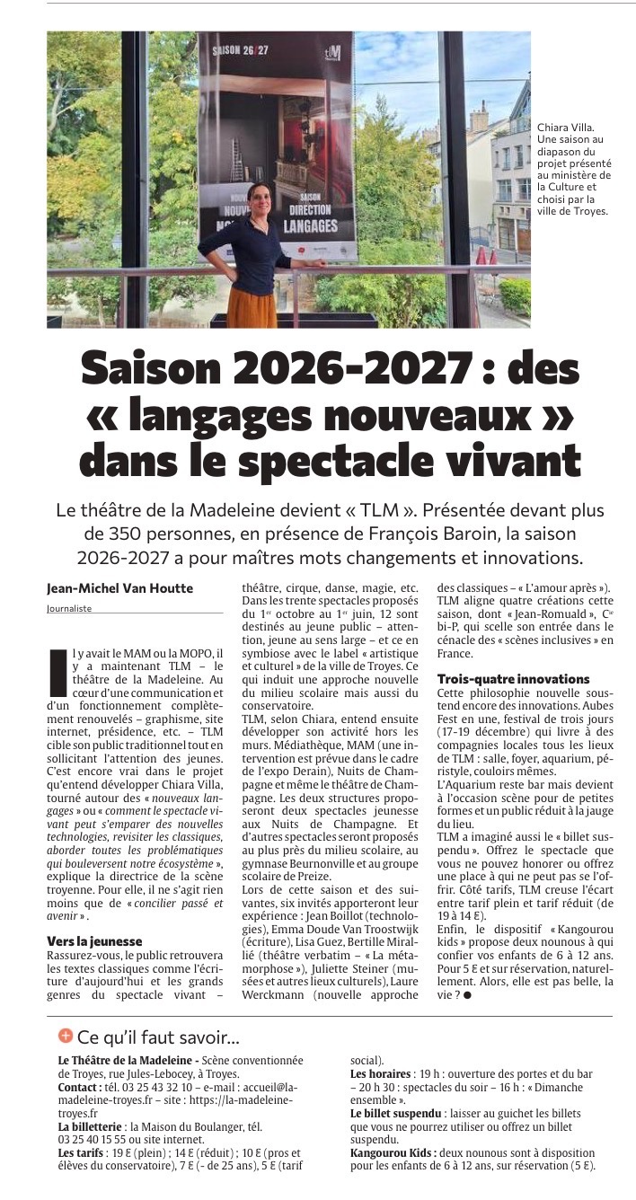 Saison 2026-2027 : des « langages nouveaux » dans le spectacle vivant