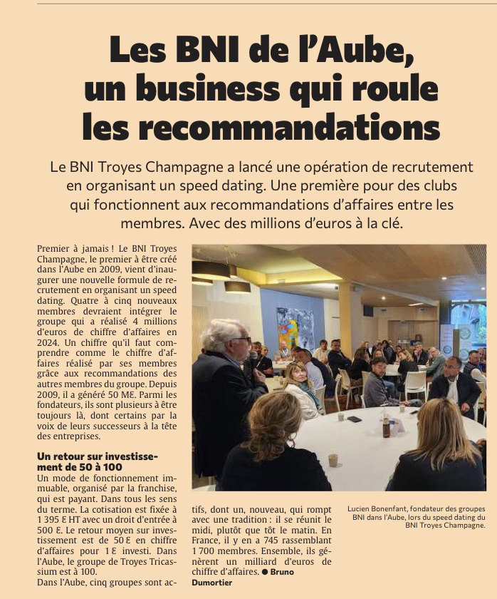 Les BNI de l'Aube un business qui roule les recommandations