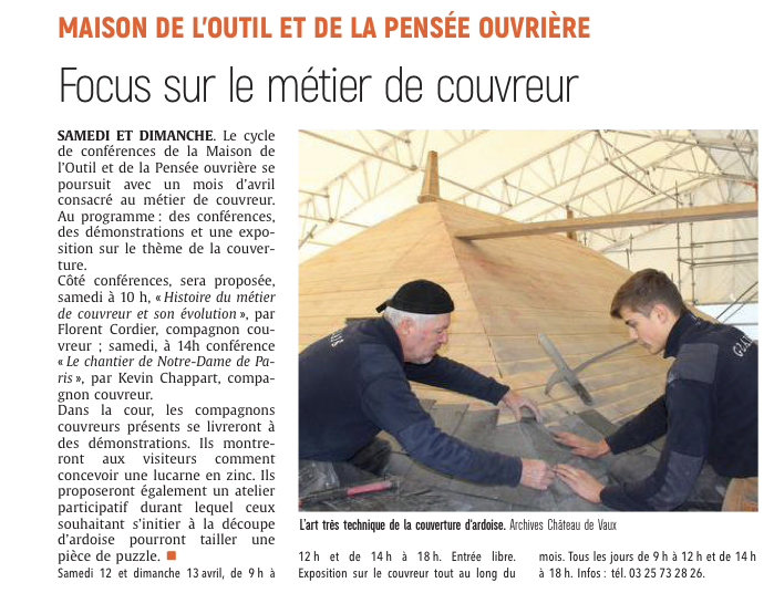 Focus sur le métier de couvreur, samedi 12 et dimanche 13 avril