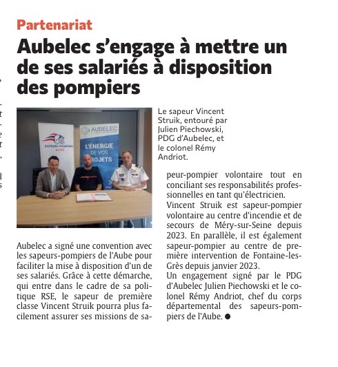 Aubelec s’engage à mettre un de ses salariés à disposition des pompiers !