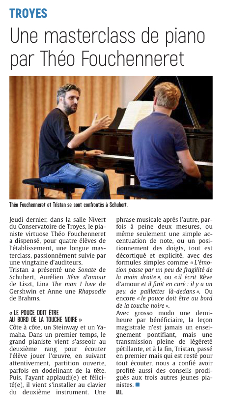 Une masterclass de piano par Théo Fouchenneret à Troyes