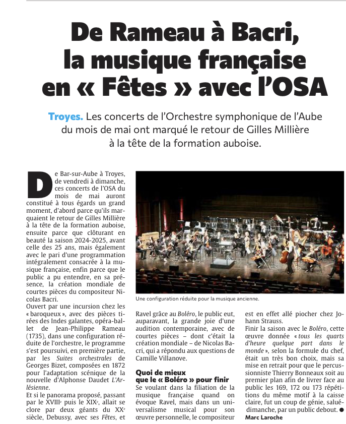 De Rameau à Bacri, la musique française en « Fêtes » avec l'OSA.