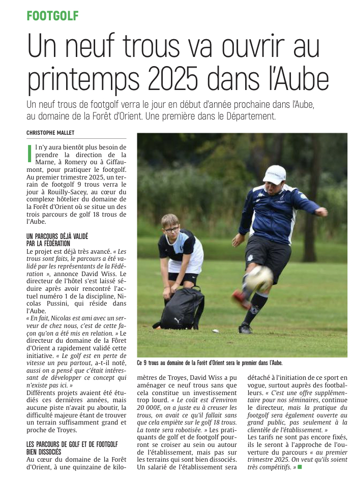 Footgolf : Un neuf trous va ouvrir au printemps 2025 dans l'aube