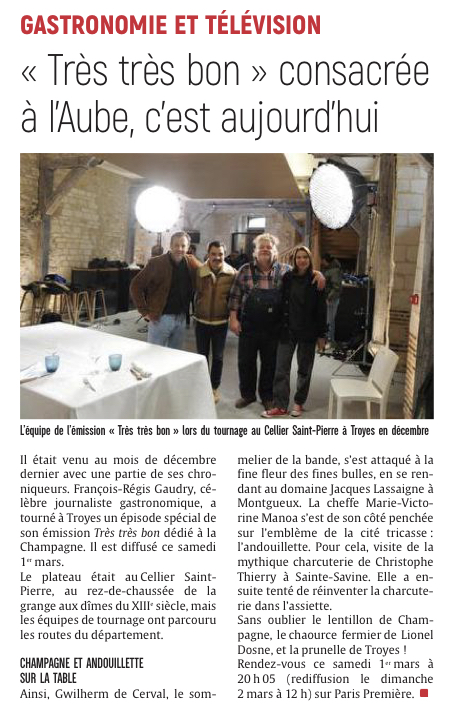 Une émission télé dédiée aux spécialités culinaires de l’Aube