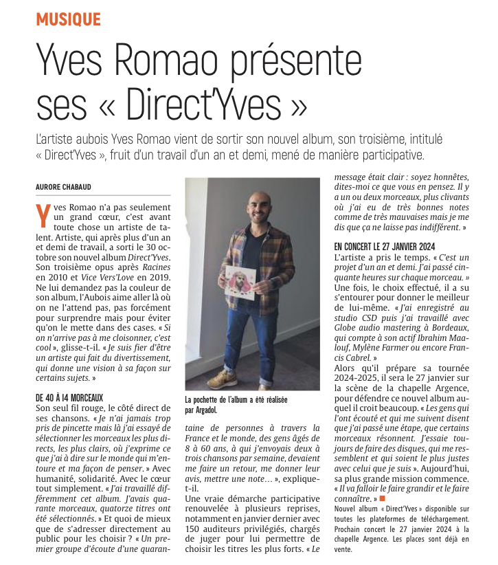 Yves Romao présente son nouvel album « Direct’Yves »