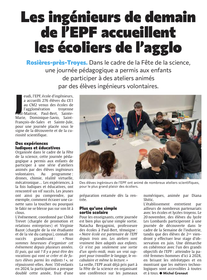 les ingénieurs de demain de l'EPF accueillent les écoliers de l'agglo