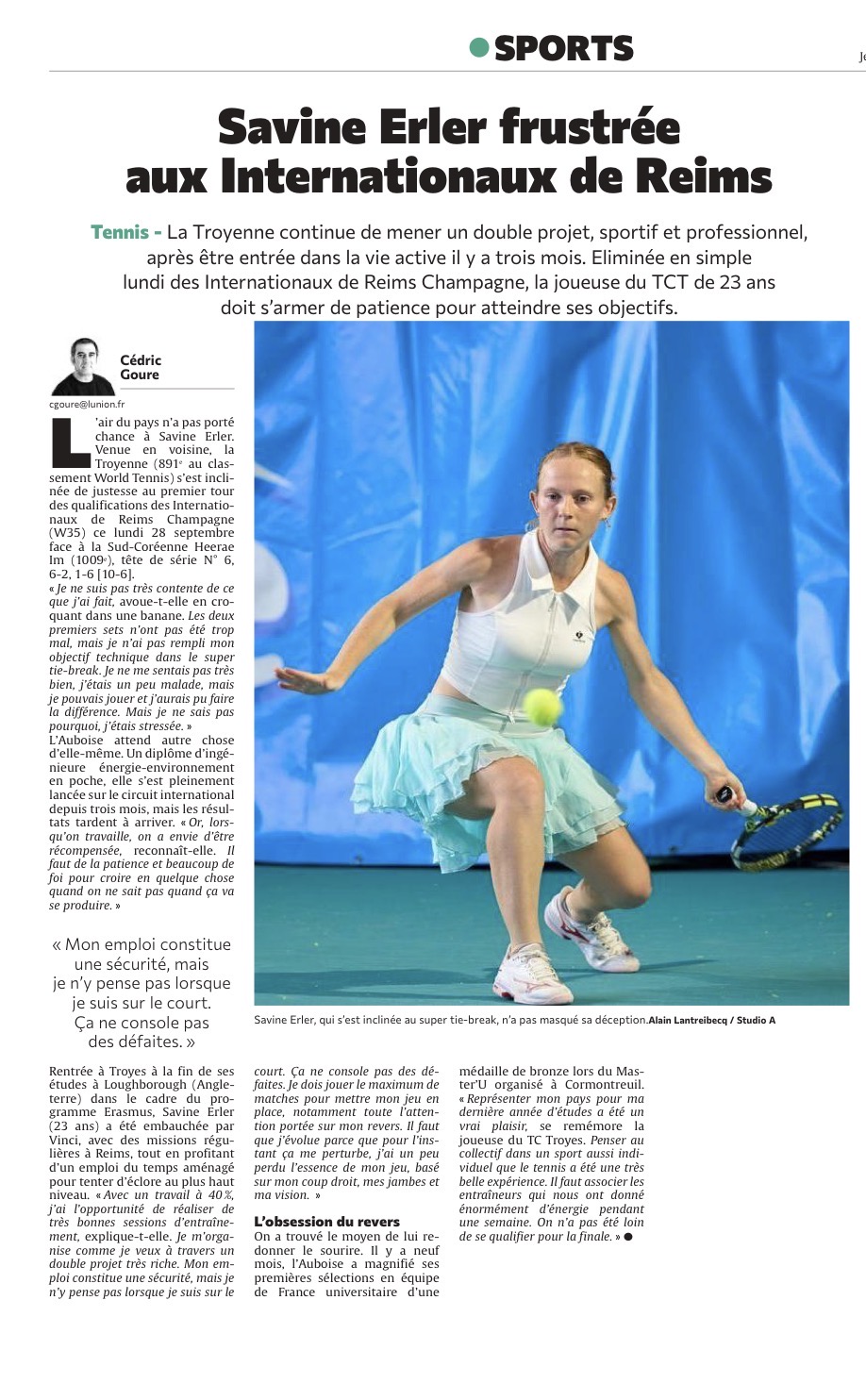 Savine Erler frustrée aux Internationaux de Reims