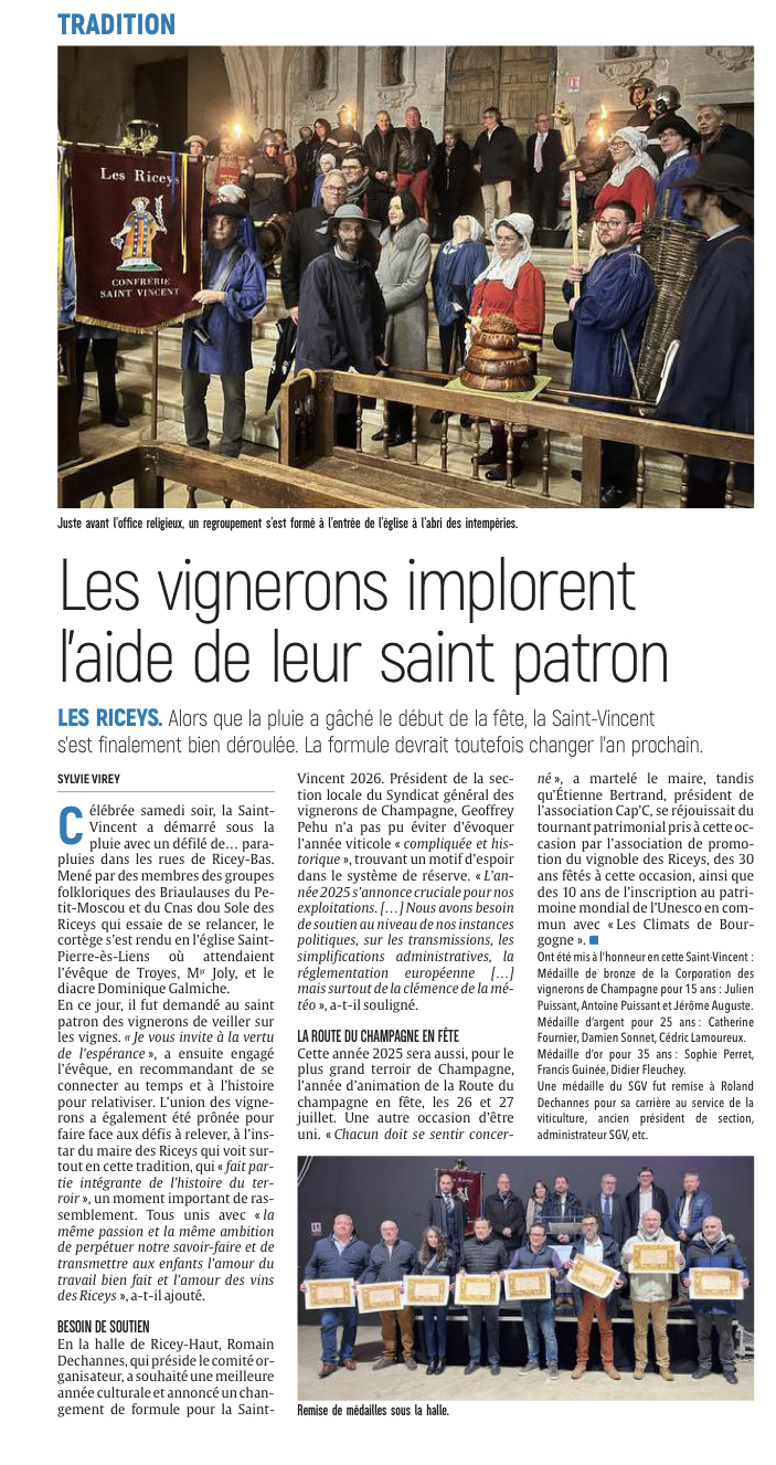 Les vignerons des Riceys implorent l’aide de leur saint patron