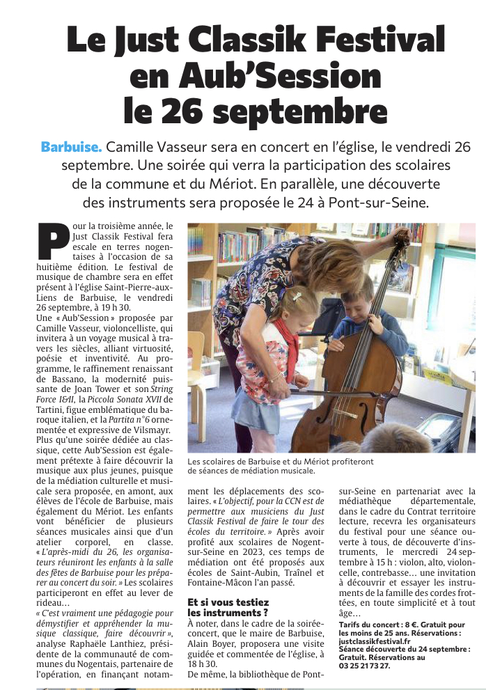 Le Just Classik Festival en Aub’Session, le 26 septembre