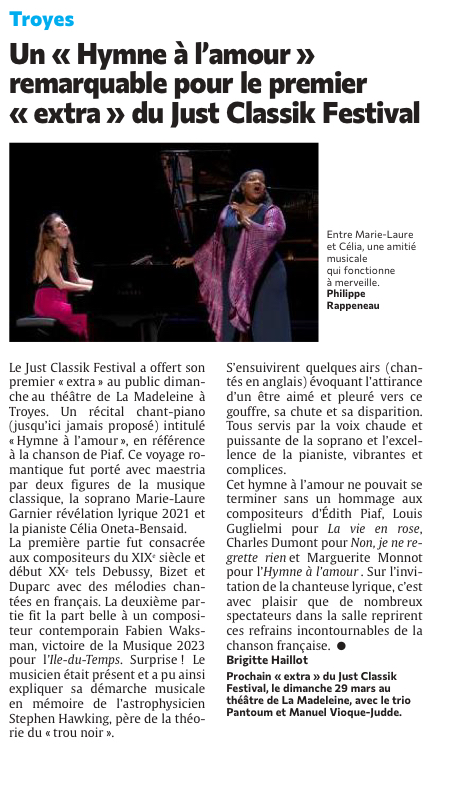 « Hymne à l’amour » : une ouverture remarquable pour l'« extra » du Just classik