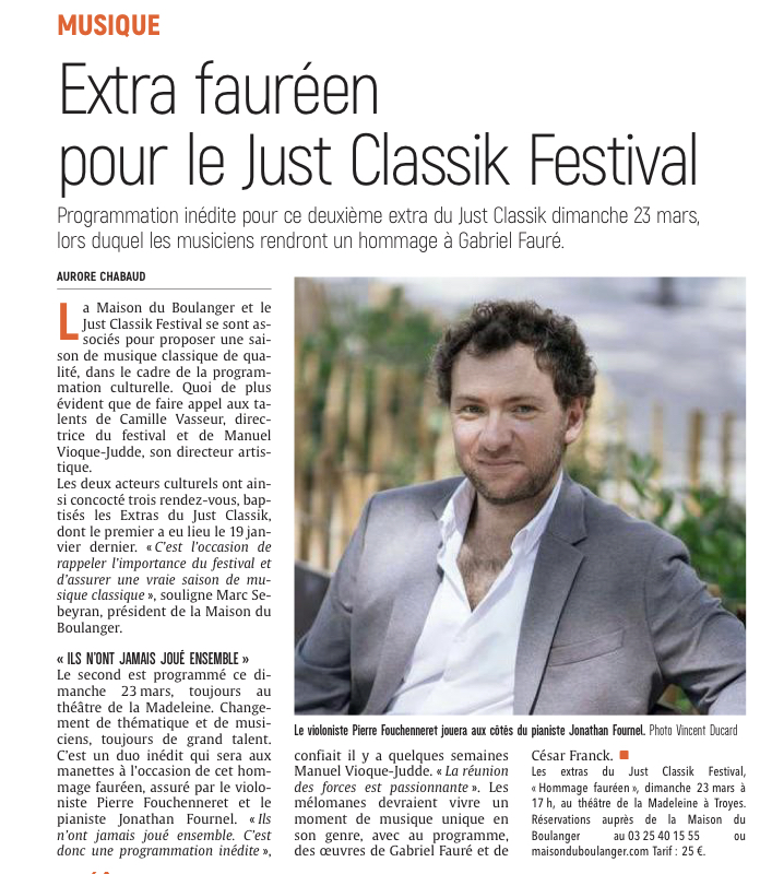 hommage à Gabriel Fauré dimanche 23 mars pour le Just Classik