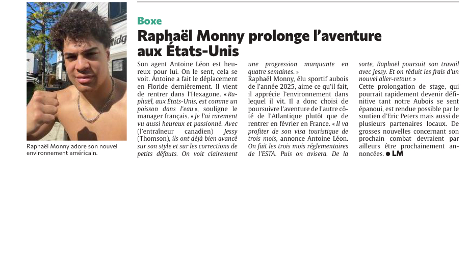 Boxe : Raphaël Monny prolonge l’aventure aux États-Unis