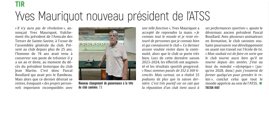 Yves Mauriquot nouveau président de l’ATSS