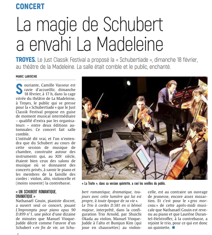 JUST CLASSIK FESTIVAL : La magie de Schubert a envahi La Madeleine
