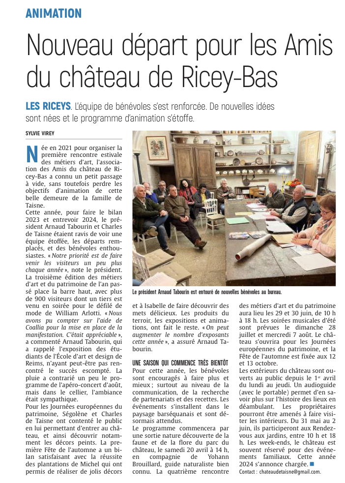 Nouveau départ pour l’association des Amis du château de Ricey-Bas