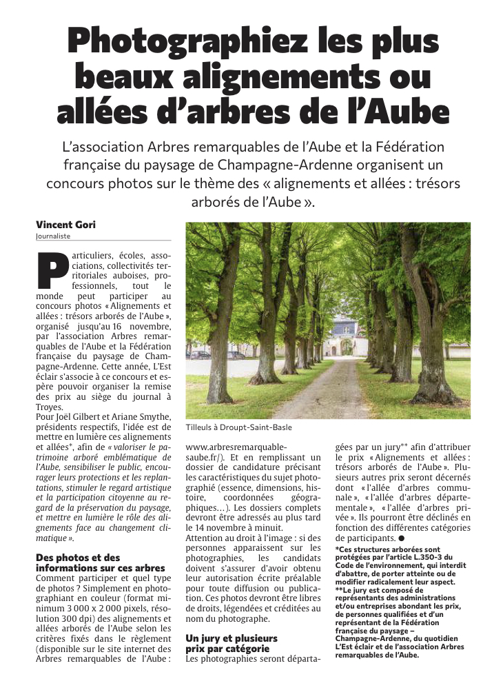 Un concours photos sur le thème des alignements et allées d’arbres de l’Aube