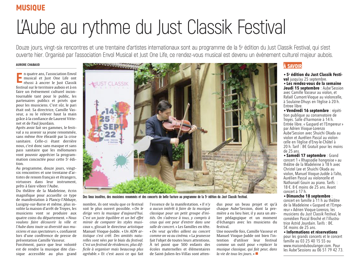 L'Aube au rythme du Just Classik Festival.