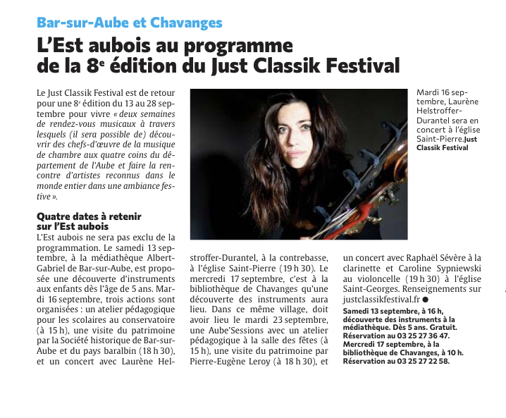 L’Est aubois au programme de la 8e édition du Just Classik Festival